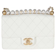 Chanel White Quilted Goatkin Small Chic Pearls Flap Bag