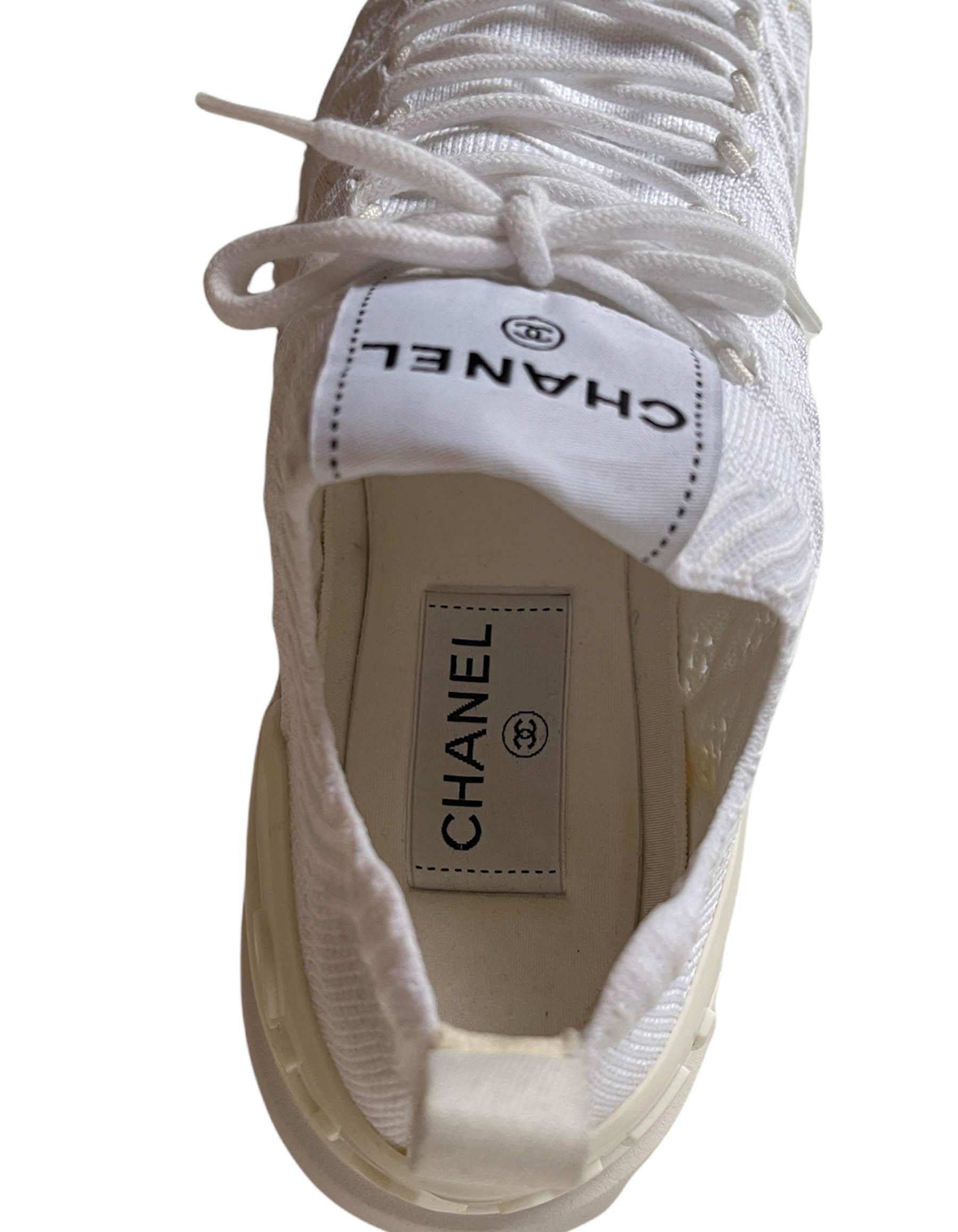 Chanel Blanco Acolchado Punto Calcetín Low Top Athletic Sneakers sz 38.5 3