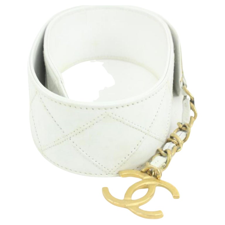 Chanel White Quilted Lambskin Belt with Gold CC Logo on Chain