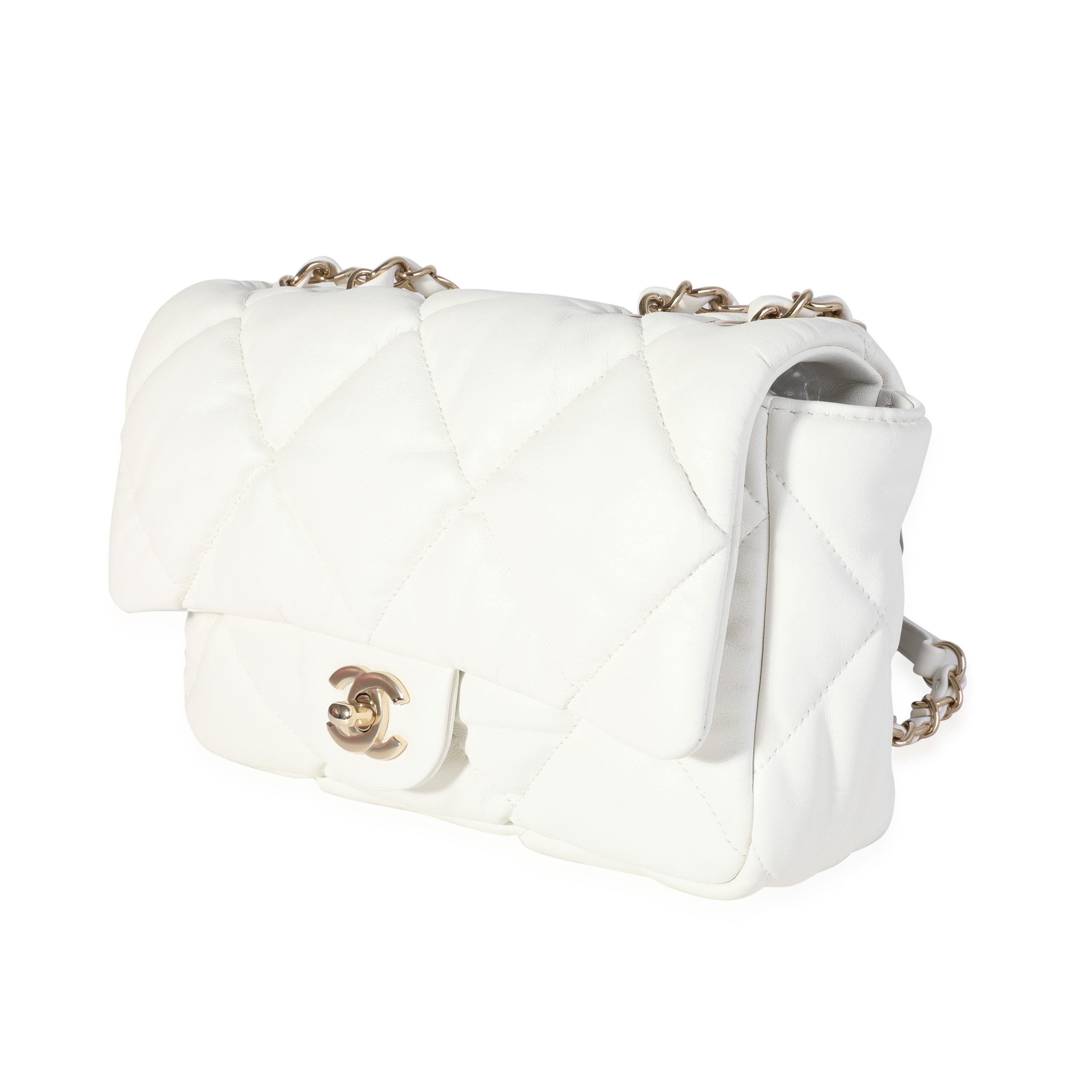 Gray Chanel White Quilted Lambskin Bubble Flap Bag