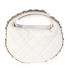 Chanel White Quilted Lambskin Chain Around Mini Pouch