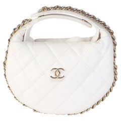 Chanel White Quilted Lambskin Chain Around Mini Pouch