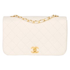Retro Chanel White Quilted Lambskin Classic Single Full Flap Bag 