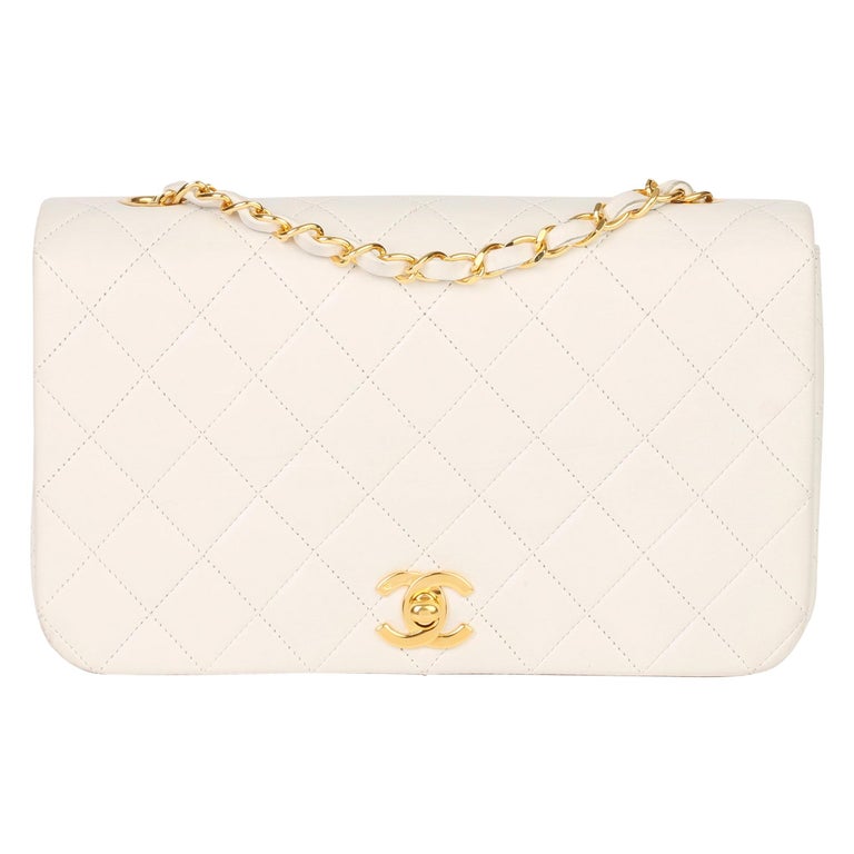 Chanel White Quilted Lambskin Classic Single Full Flap Bag