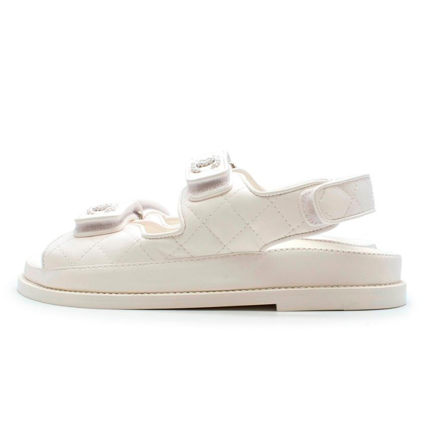 Chanel White Quilted Lambskin Dad Sandals - Size EU 35 For Sale at 1stDibs  | chanel white sandals, chanel dad sandals white, chanel sandals white