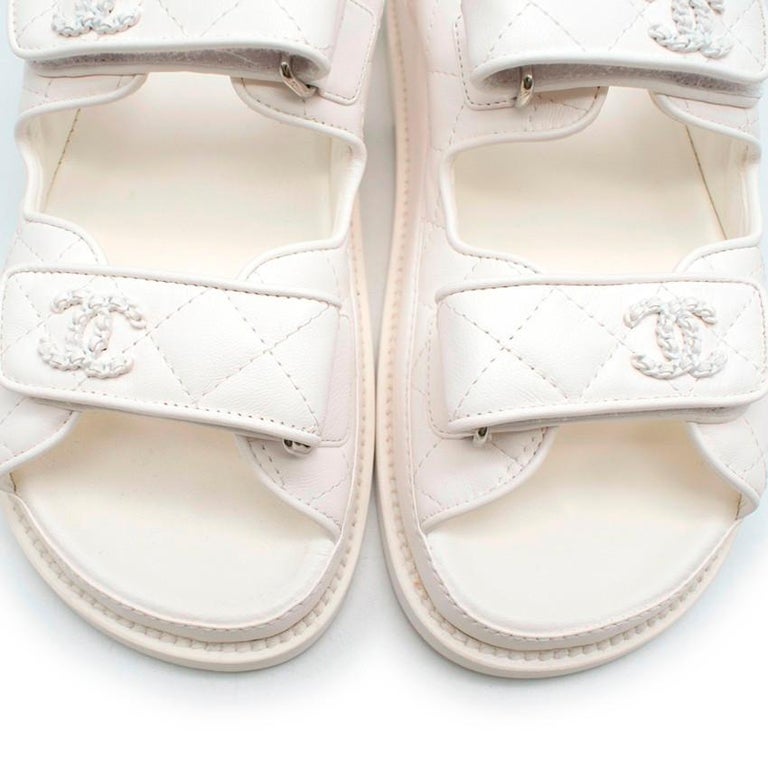 chanel cord and lambskin sandals white