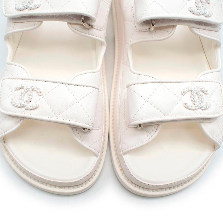 Chanel White Quilted Lambskin Dad Sandals - Size EU 35