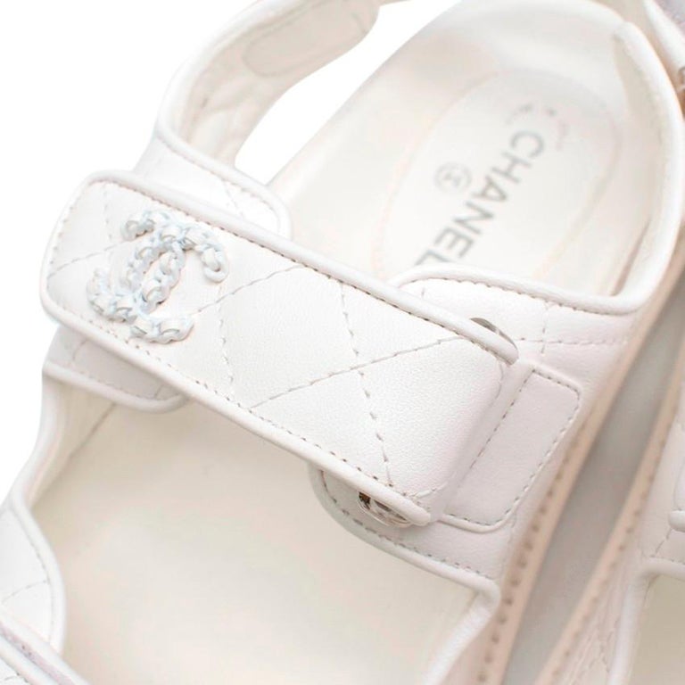 chanel cord and lambskin sandals white