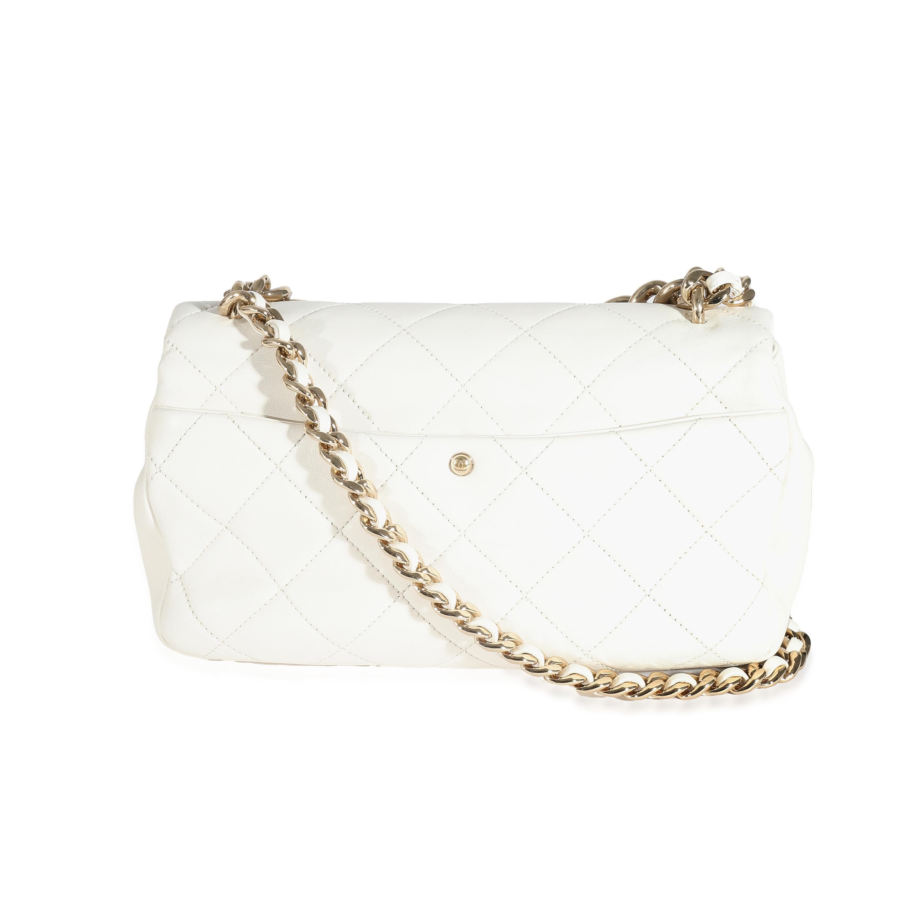 Chanel White Quilted Lambskin Elegant Chain Flap Bag For Sale 1