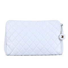 Chanel White Quilted Lambskin Large Clutch Bag by Karl Lagerfeld