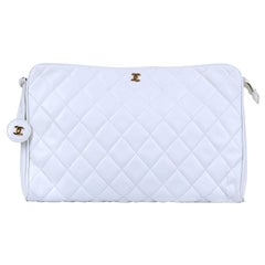 Chanel White Quilted Lambskin Large Clutch Bag by Karl Lagerfeld