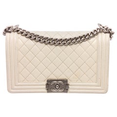 Chanel White Quilted Lambskin Leather Medium Boy Bag 