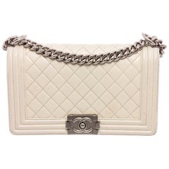 Chanel White Quilted Lambskin Leather Medium Boy Bag 