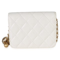 Chanel White Quilted Lambskin Pearl Crush Clutch With Chain