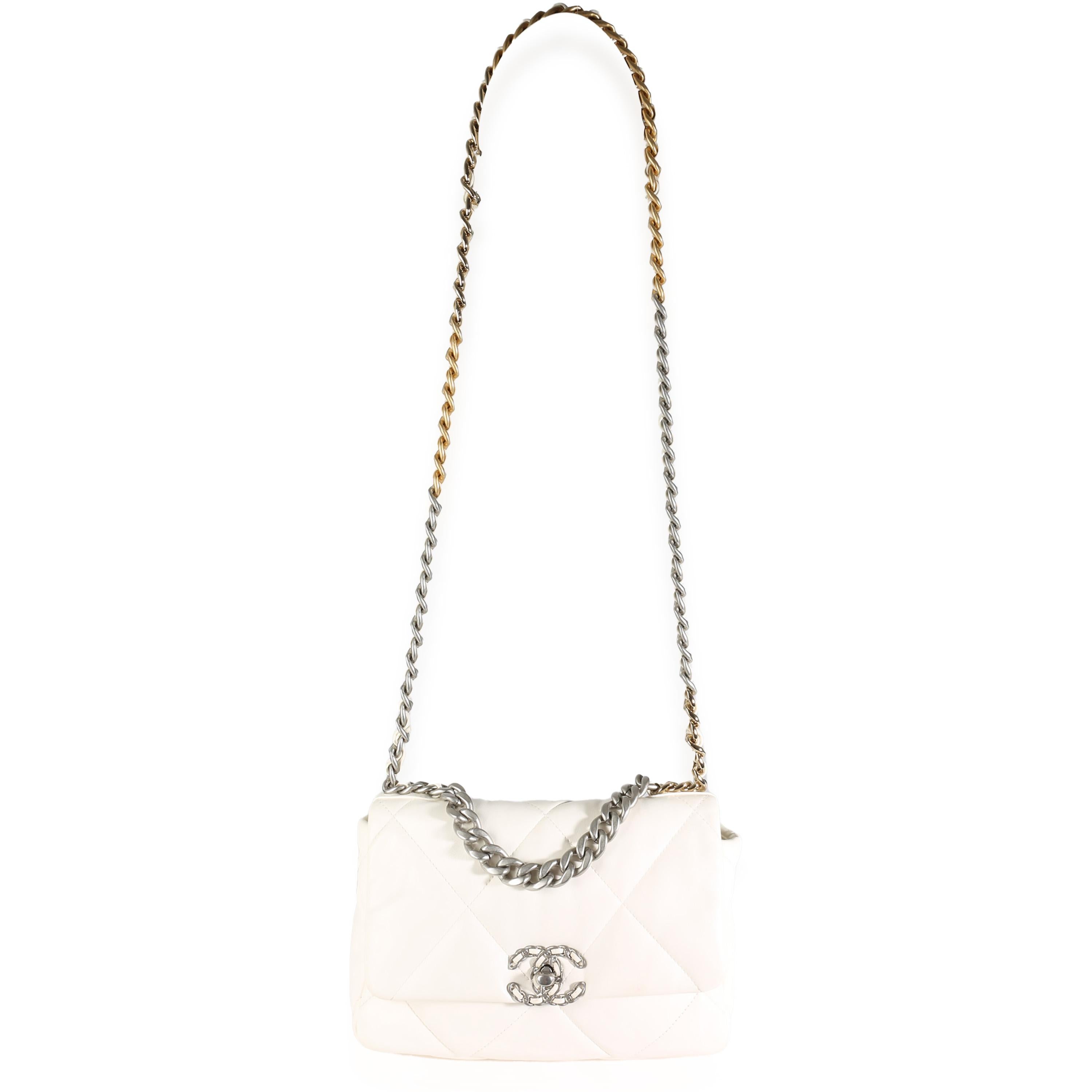 Chanel White Quilted Lambskin Small Chanel 19 Flap Bag For Sale 1