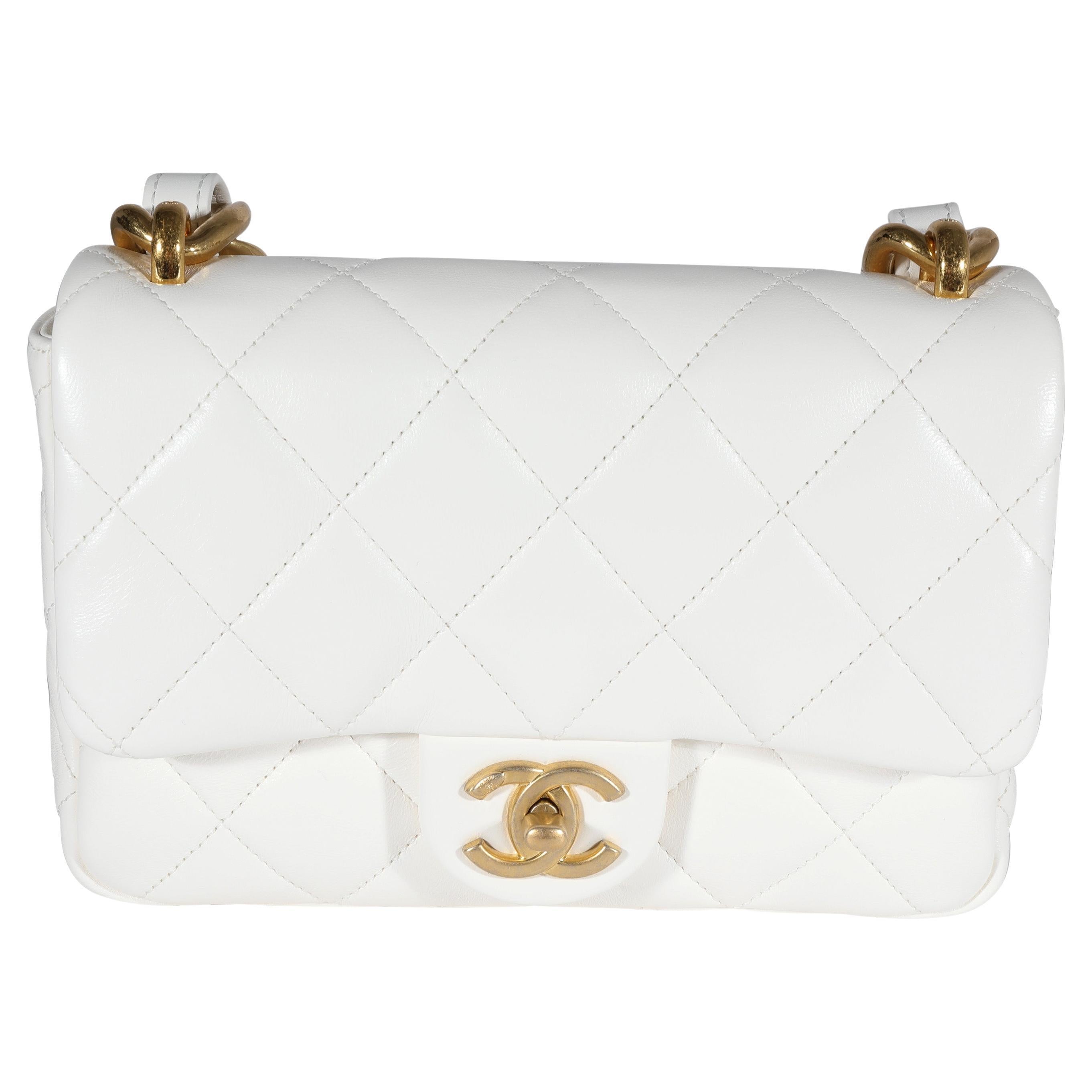 Chanel White Quilted Lambskin Small Funky Town Flap Bag