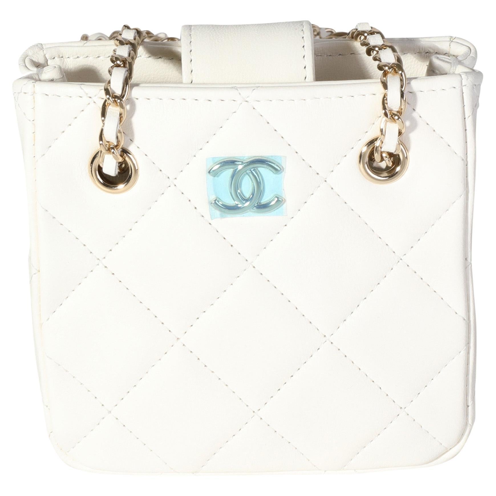 Chanel White Quilted Lambskin Tiny Shopping Bag For Sale at