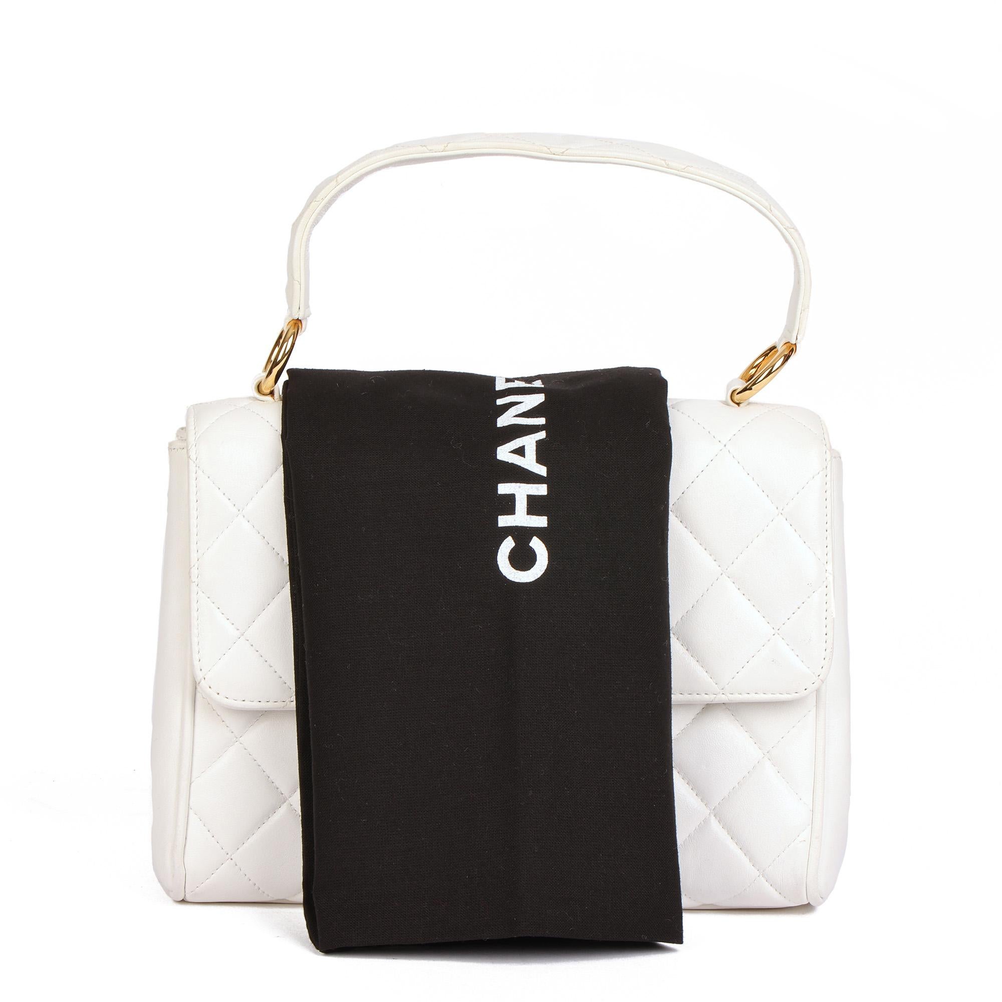 CHANEL White Quilted Lambskin Vintage Classic Kelly 6