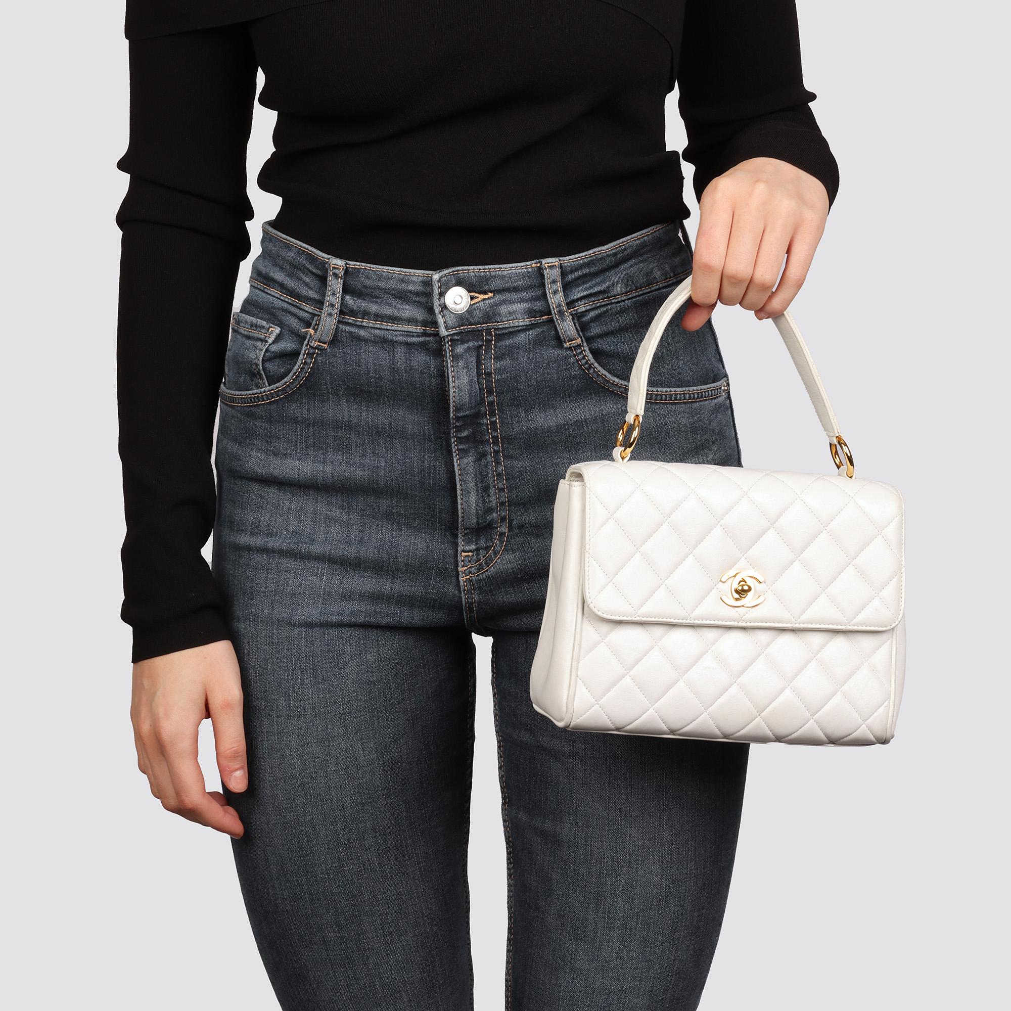 CHANEL White Quilted Lambskin Vintage Classic Kelly 7
