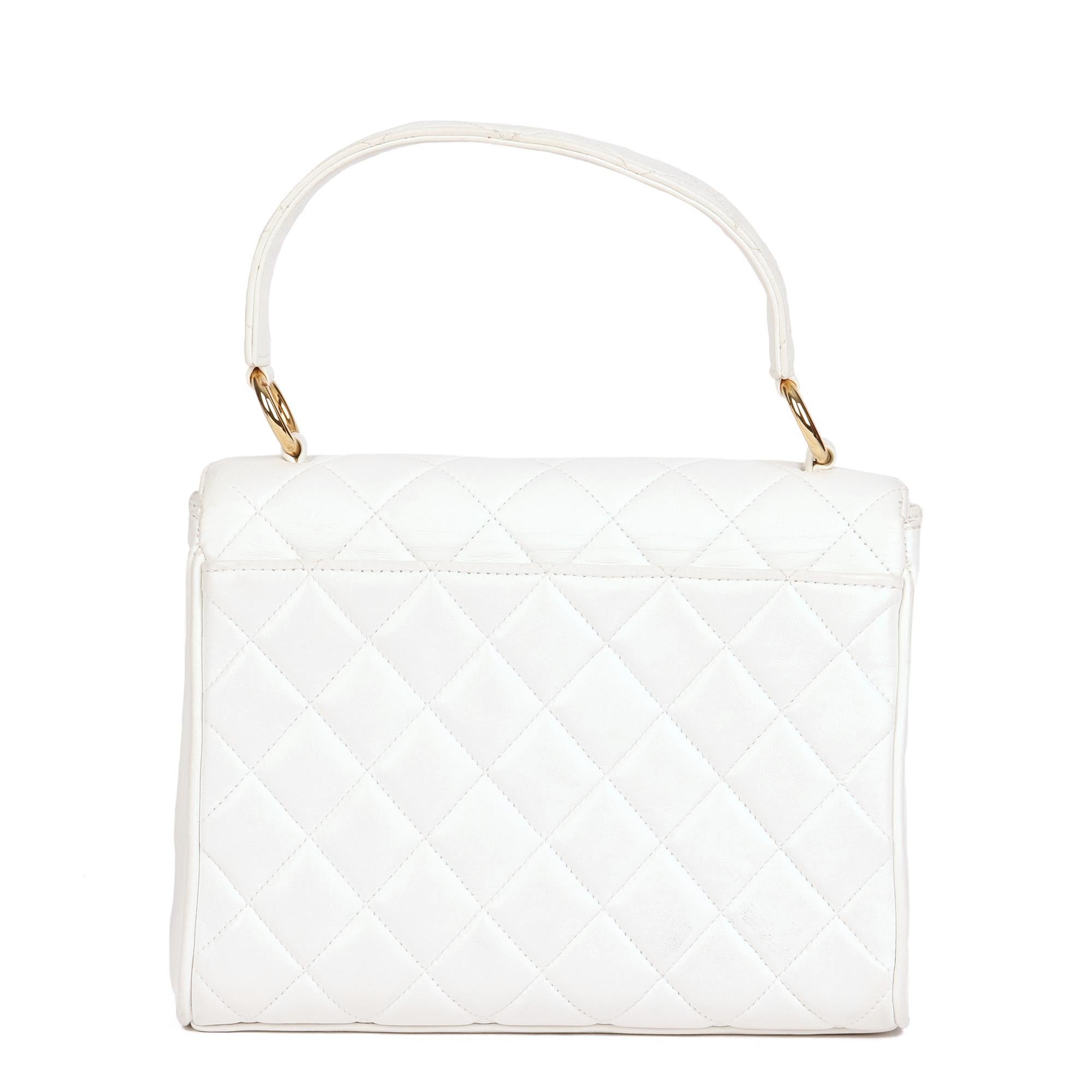 Gray CHANEL White Quilted Lambskin Vintage Classic Kelly