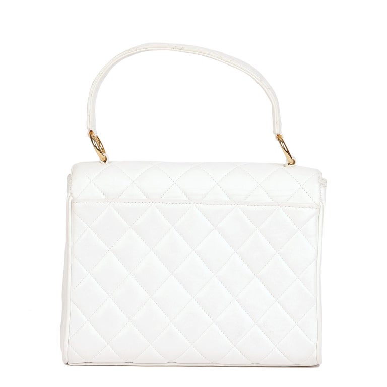 $4000 Chanel Classic White Quilted Lambskin Small Vintage Shoulder Bag Purse  GHW - Lust4Labels