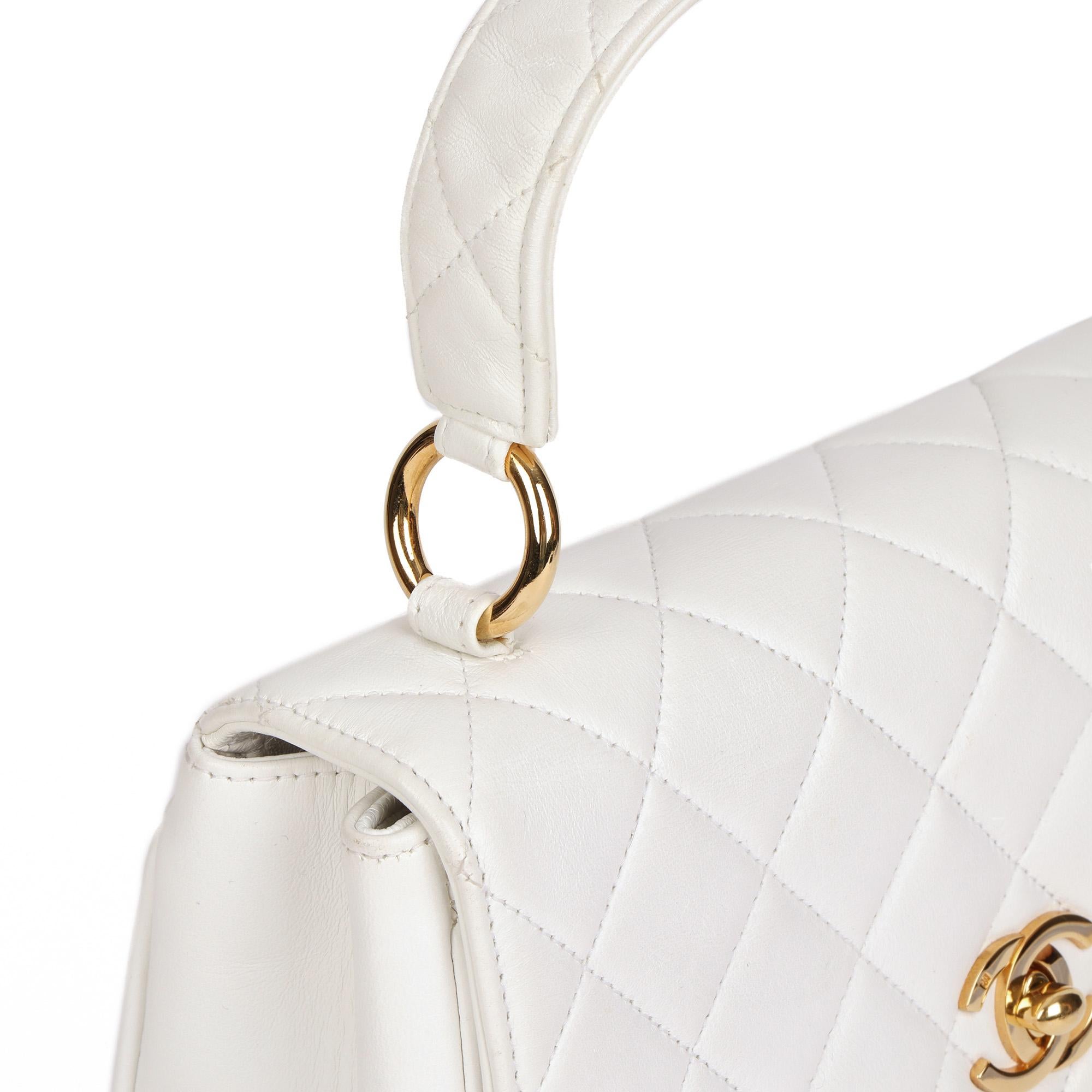 CHANEL White Quilted Lambskin Vintage Classic Kelly 1