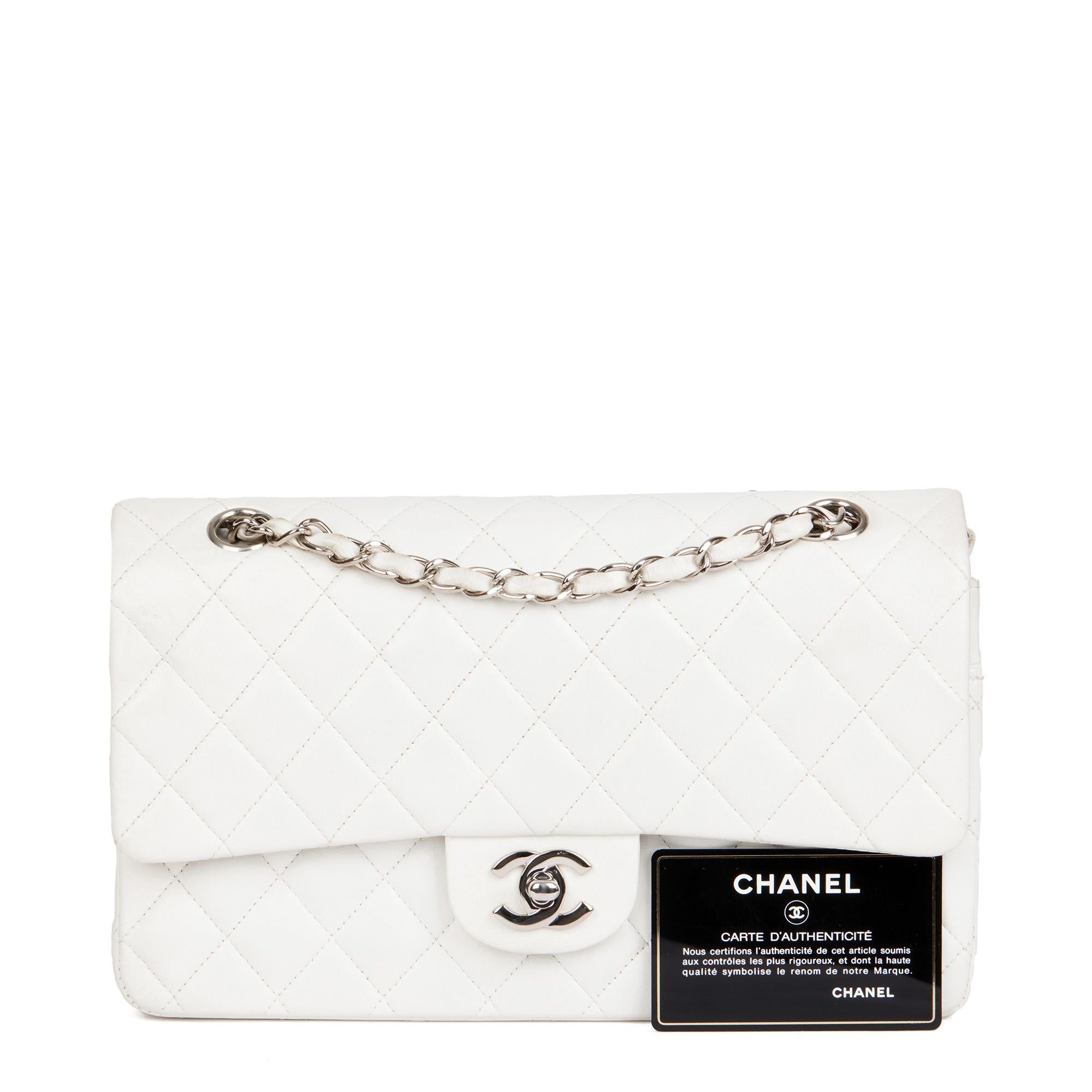 CHANEL White Quilted Lambskin Vintage Medium Classic Double Flap Bag  6