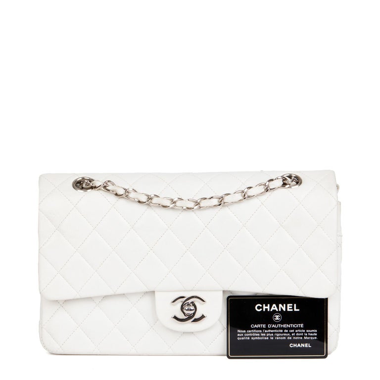 CHANEL White Quilted Lambskin Vintage Medium Classic Double Flap