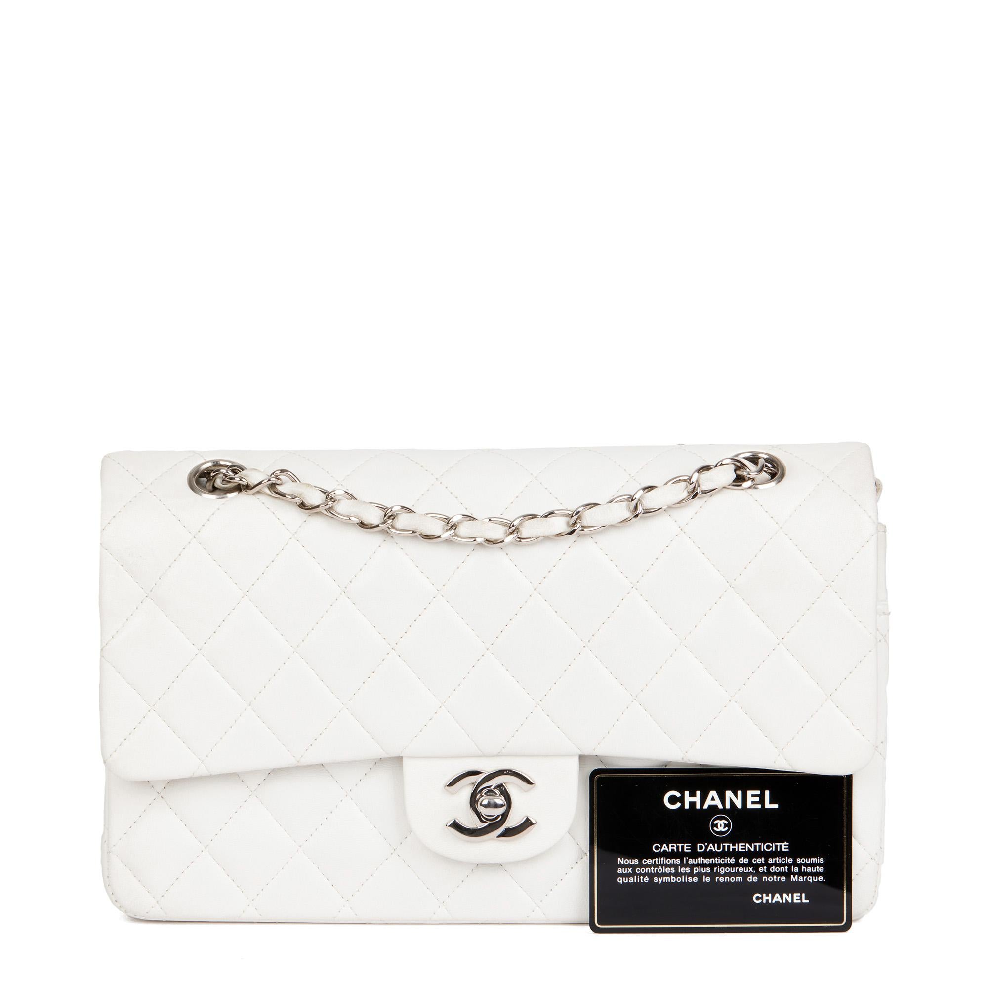 CHANEL White Quilted Lambskin Vintage Medium Classic Double Flap Bag  10