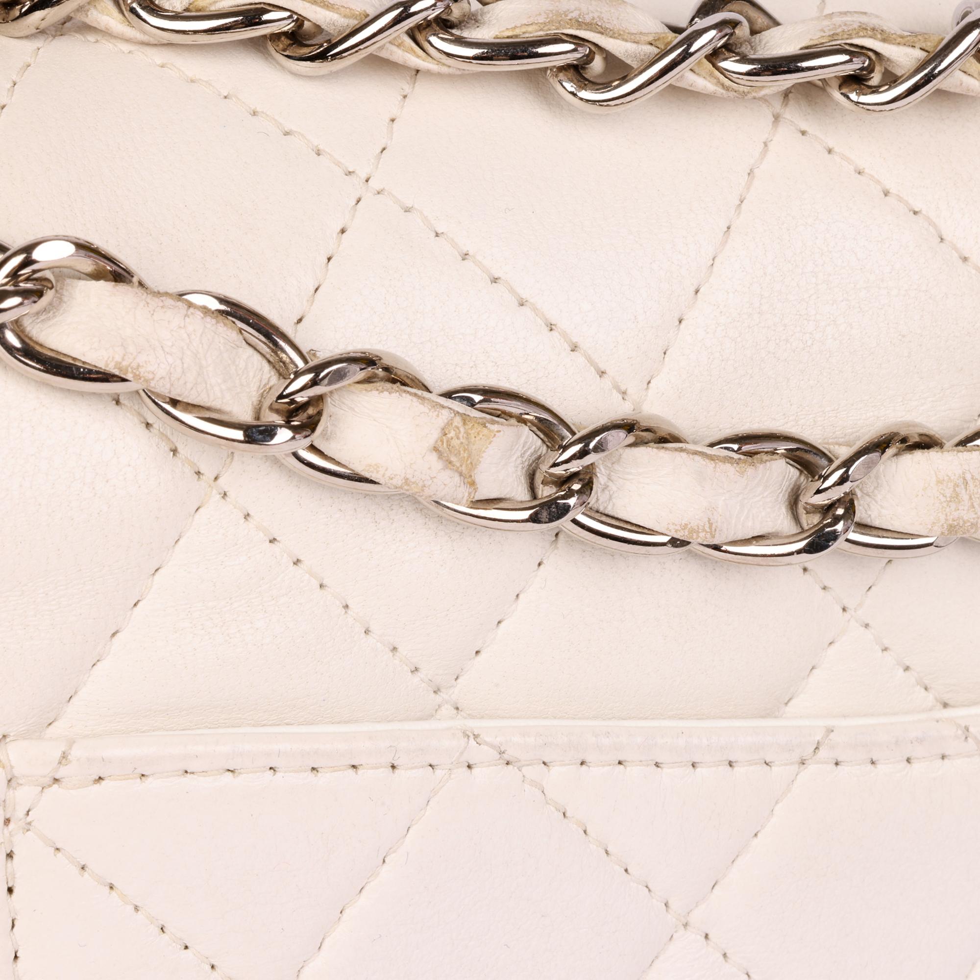 CHANEL White Quilted Lambskin Vintage Medium Classic Double Flap Bag  14