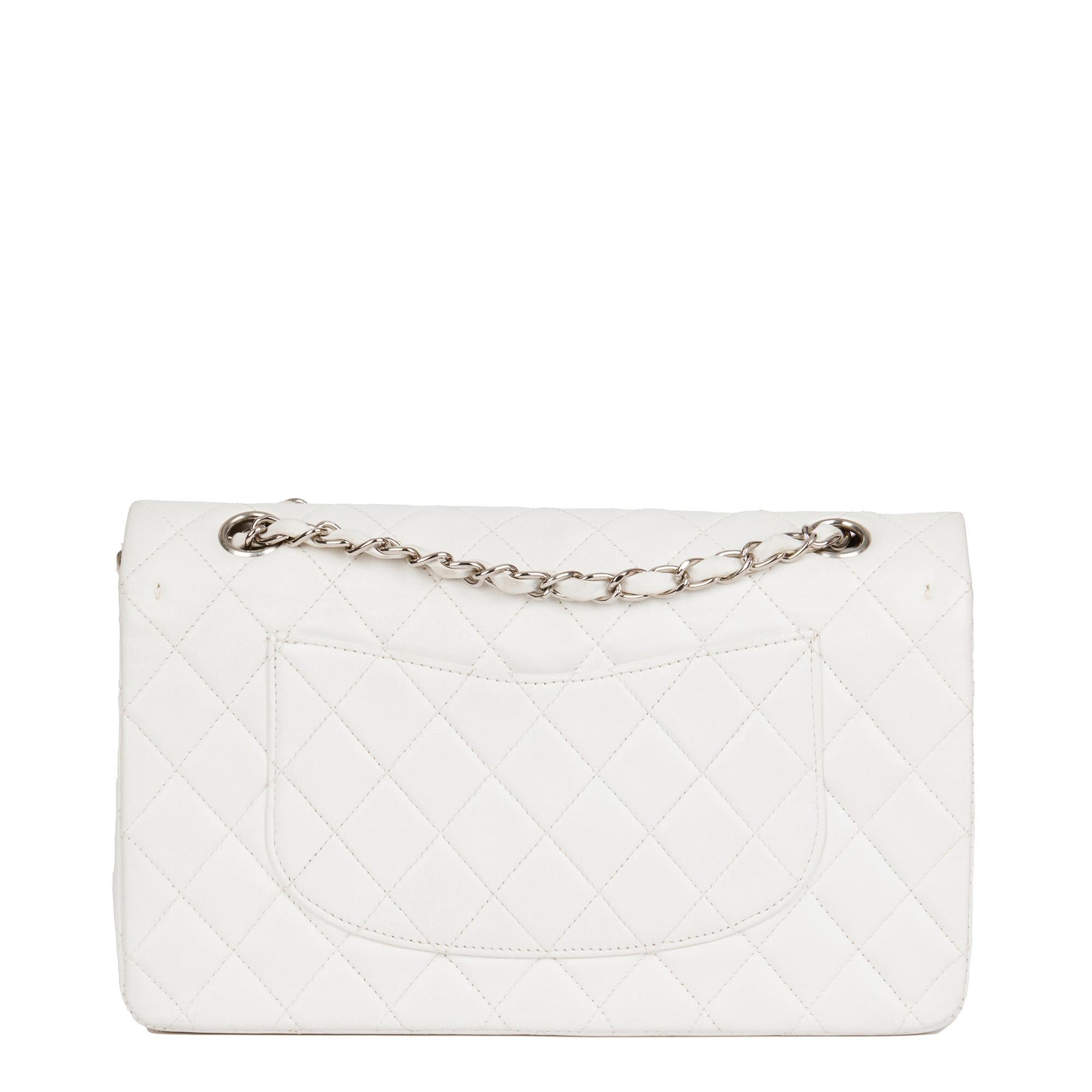 CHANEL White Quilted Lambskin Vintage Medium Classic Double Flap Bag  1