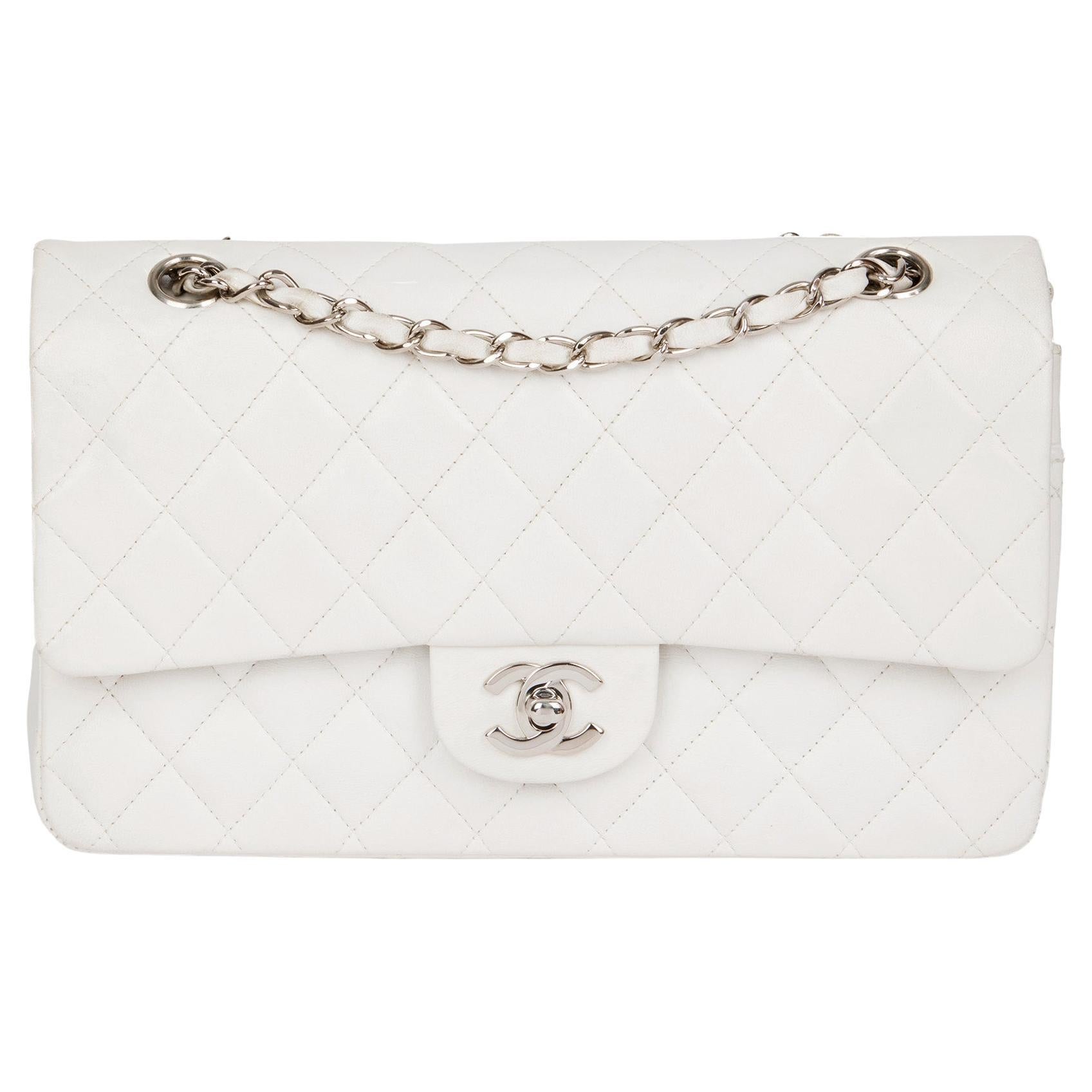 CHANEL White Quilted Lambskin Vintage Medium Classic Double Flap Bag