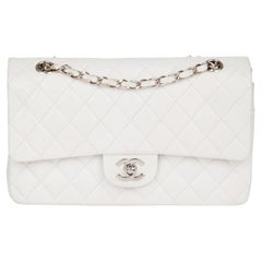 CHANEL White Quilted Lambskin Vintage Medium Classic Double Flap Bag 