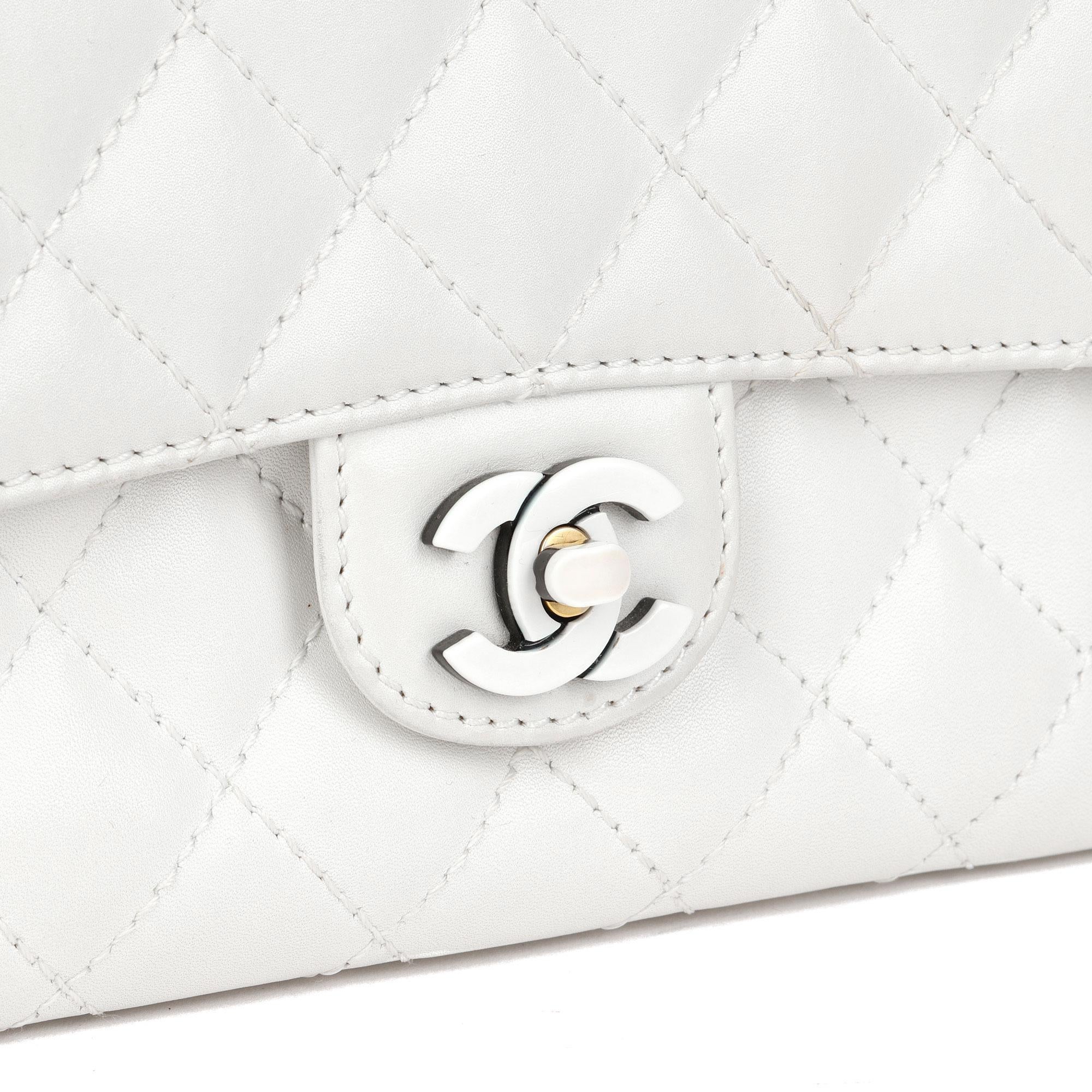 Gray CHANEL White Quilted Lambskin Vintage Mini Classic Single Flap Bag