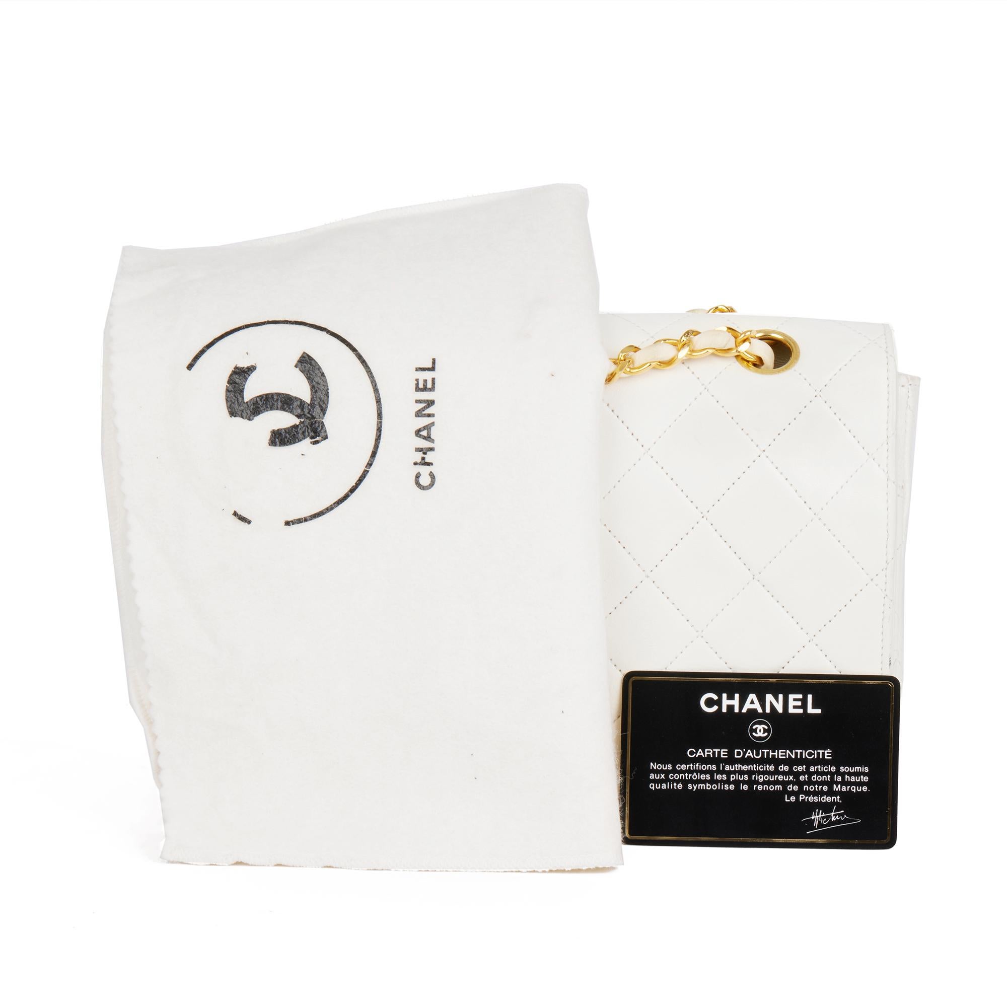 CHANEL White Quilted Lambskin Vintage Small Classic Single Full Flap Bag  7