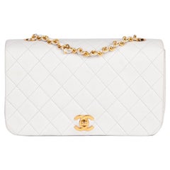 CHANEL White Quilted Lambskin Vintage Small Classic Single Full Flap Bag 