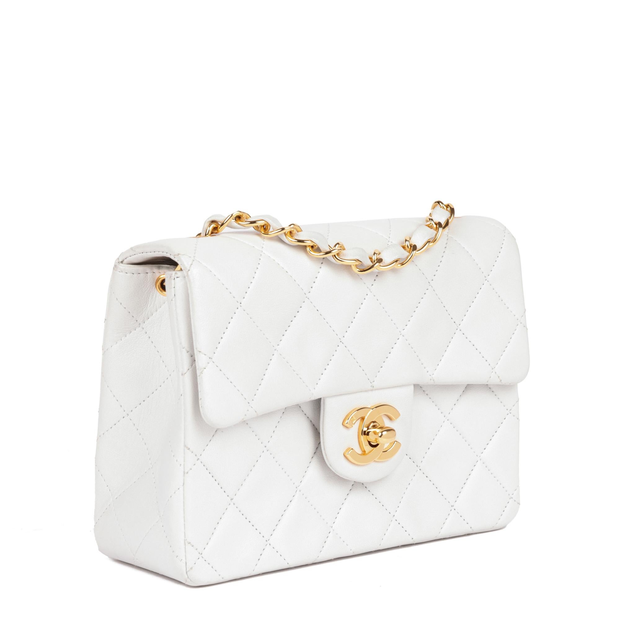 CHANEL
White Quilted Lambskin Vintage Square Mini Flap Bag

Serial Number: 2070237
Age (Circa): 1993
Accompanied By: Chanel Dust Bag
Authenticity Details: Serial Sticker (Made in France)
Gender: Ladies
Type: Shoulder, Crossbody

Colour: