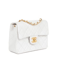 CHANEL White Quilted Lambskin Vintage Square Mini Flap Bag