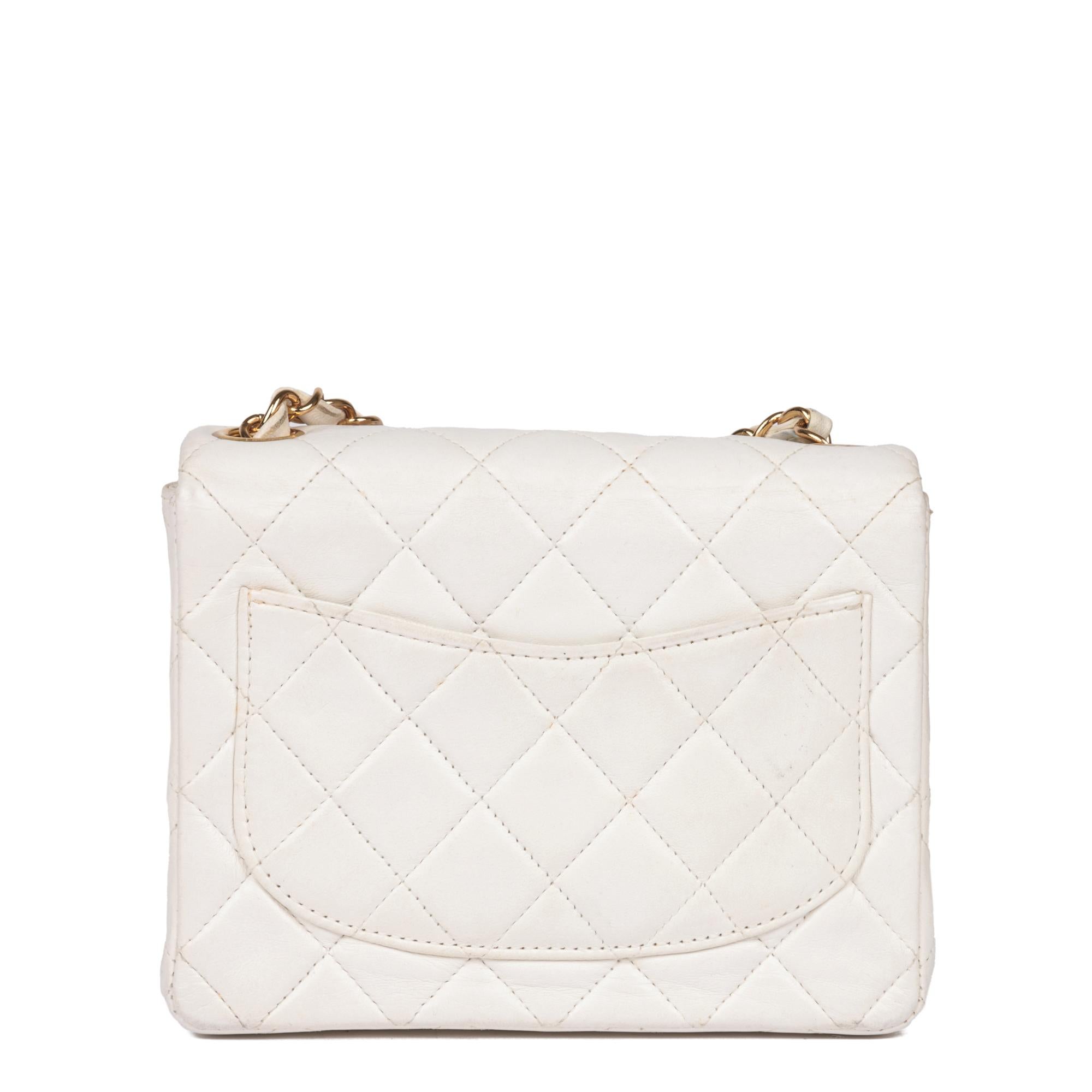 CHANEL White Quilted Lambskin Vintage Square Mini Flap Bag In Excellent Condition In Bishop's Stortford, Hertfordshire