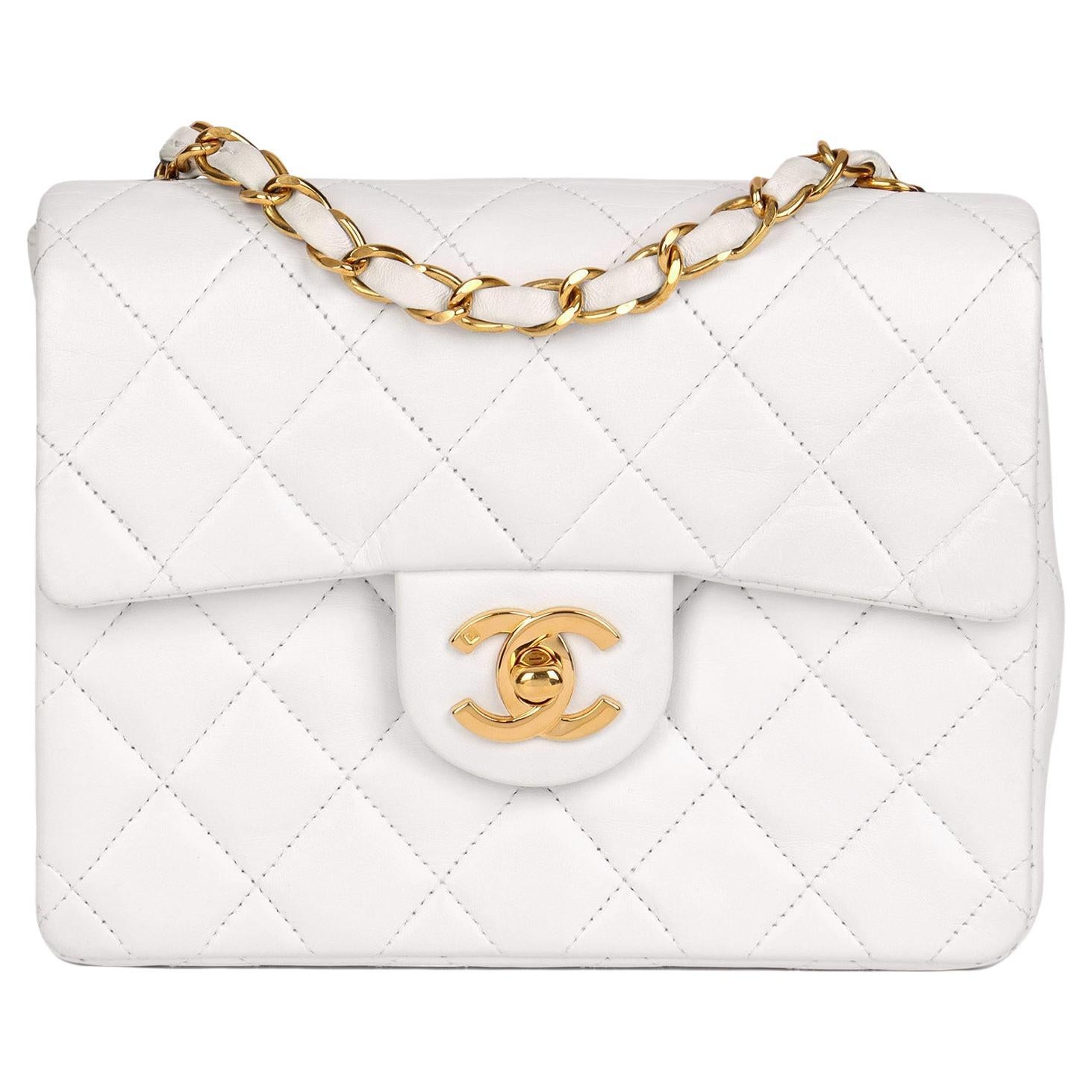 CHANEL Lambskin Enamel Quilted Mini Coco Hearts Square Flap White 1226495