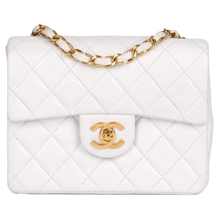 CHANEL White Quilted Lambskin Vintage Square Mini Flap Bag