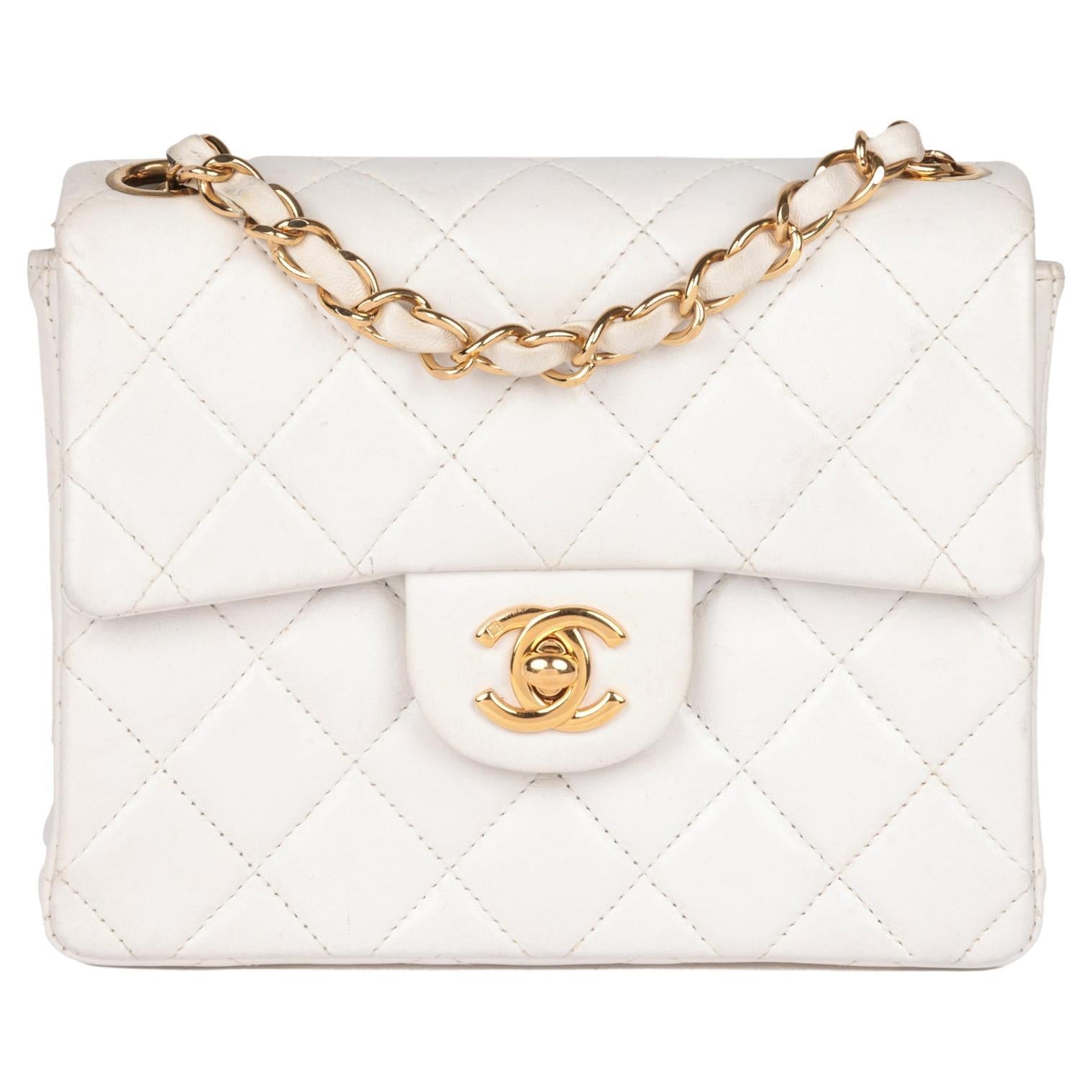 CHANEL White Quilted Lambskin Vintage Square Mini Flap Bag