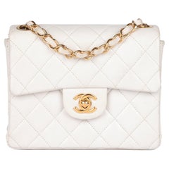 CHANEL White Quilted Lambskin Retro Square Mini Flap Bag