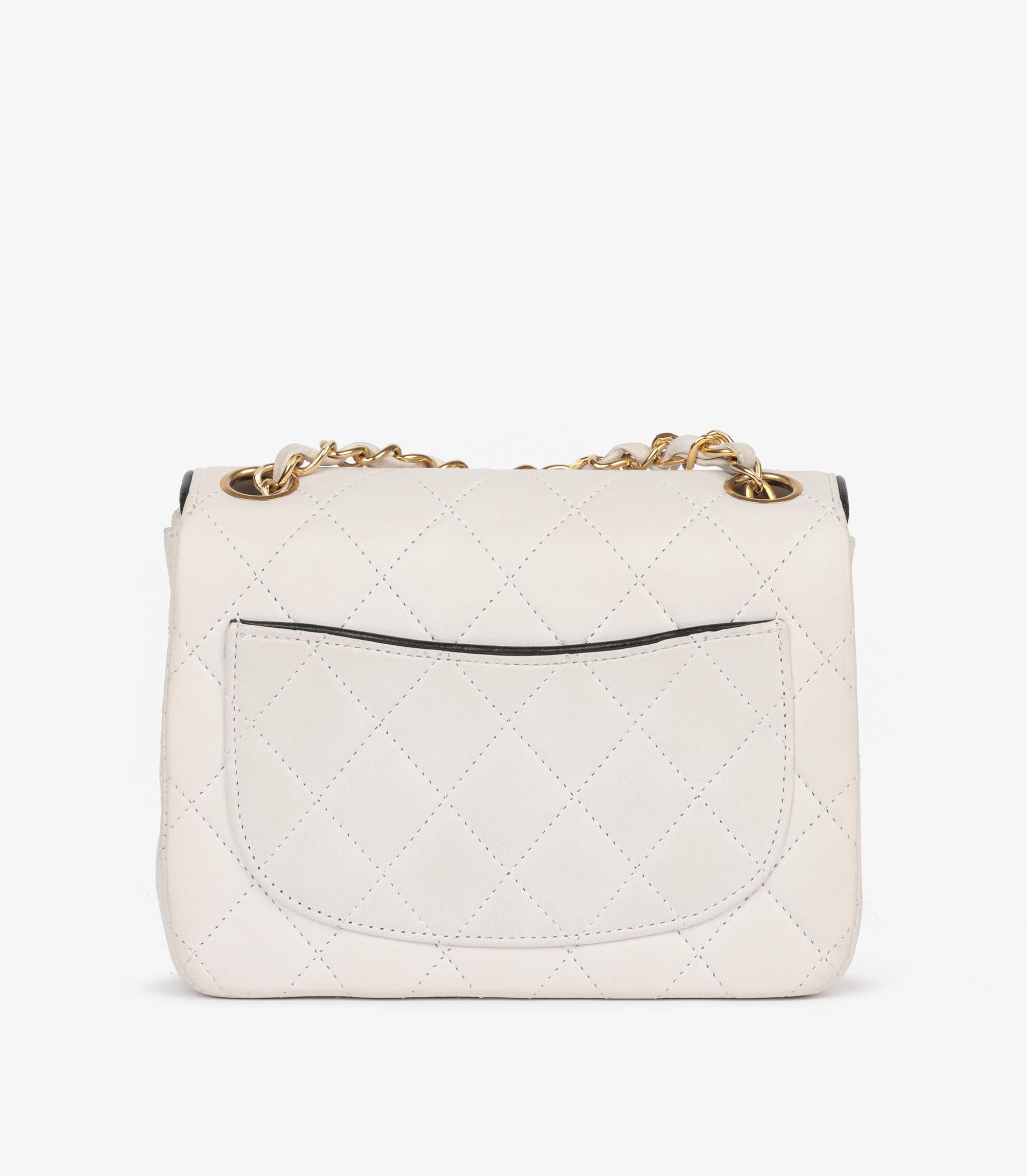 Chanel White Quilted Lambskin With Black Trim Vintage Square Mini Flap Bag 1