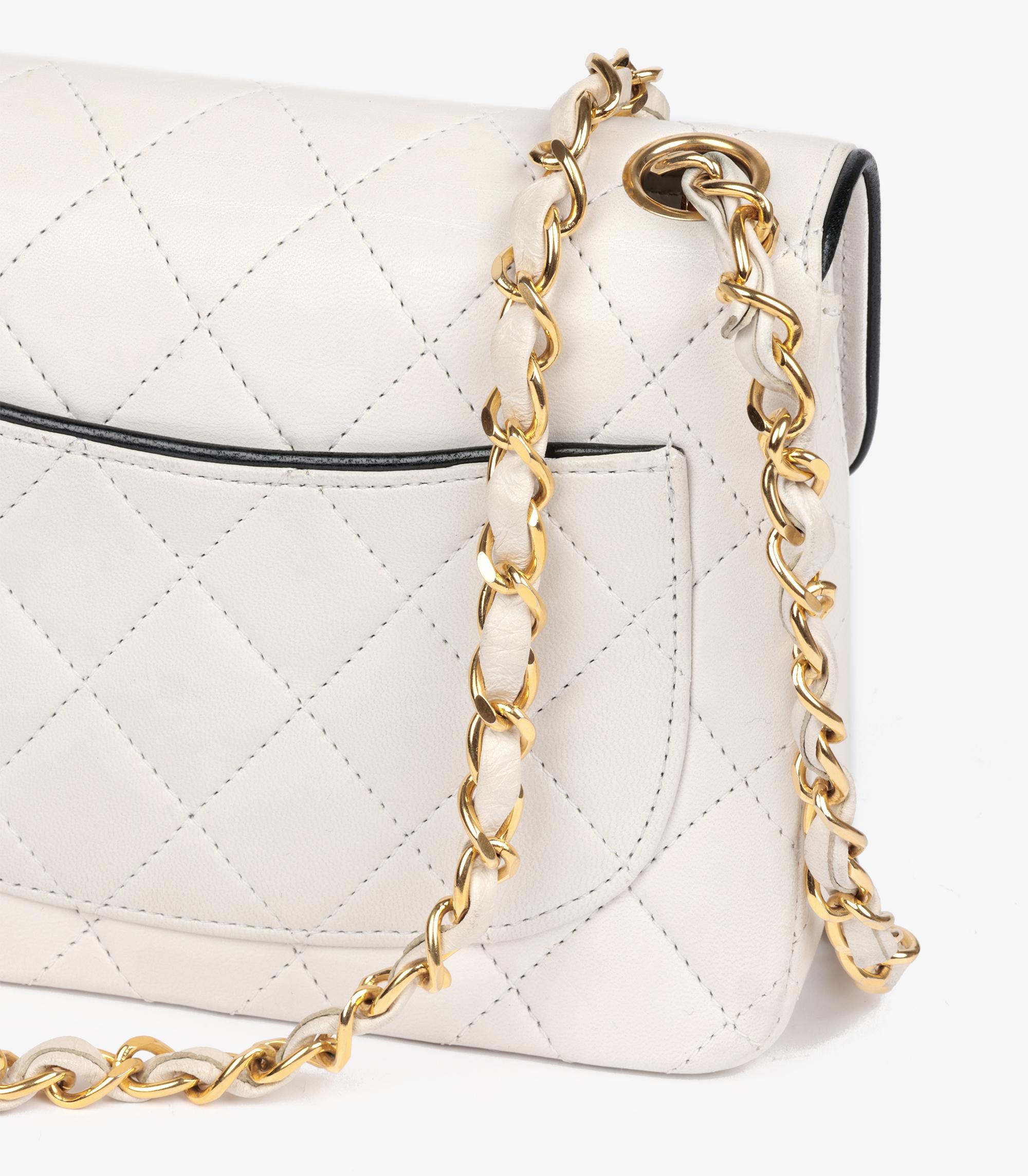 Chanel White Quilted Lambskin With Black Trim Vintage Square Mini Flap Bag 4