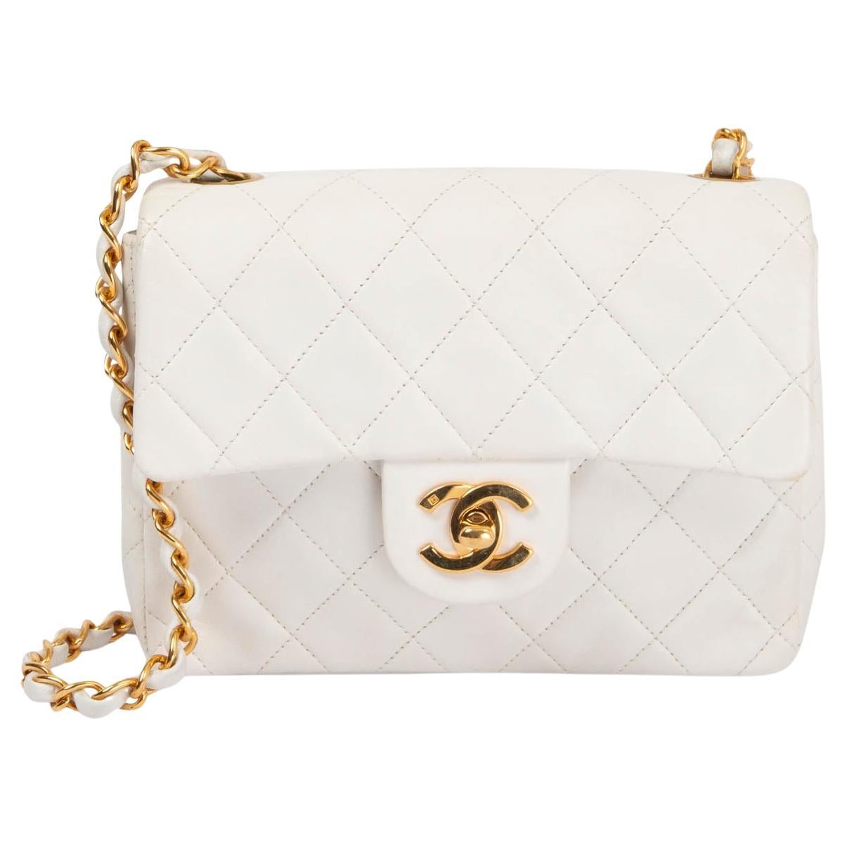 CHANEL white quilted leather 1997-1999 MINI SQUARE FLAP Shoulder Bag