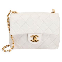 Retro CHANEL white quilted leather 1997-1999 MINI SQUARE FLAP Shoulder Bag