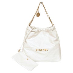 CHANEL White Quilted Leather 22 Bag Gold HW Shoulder Pouch Hobo 2022 $5800