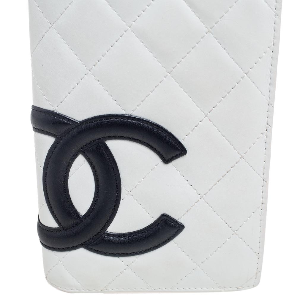 Gray Chanel White Quilted Leather Cambon Ligne Bifold Wallet