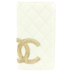 Chanel White Quilted Leather Cambon Yen Bifold Long Wallet 5ck318s